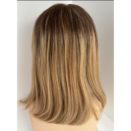 CARLA- Taille Unique- 30 CM - Blond Clair méché effet racine- 30 cm -perruque cheveux 100% naturels